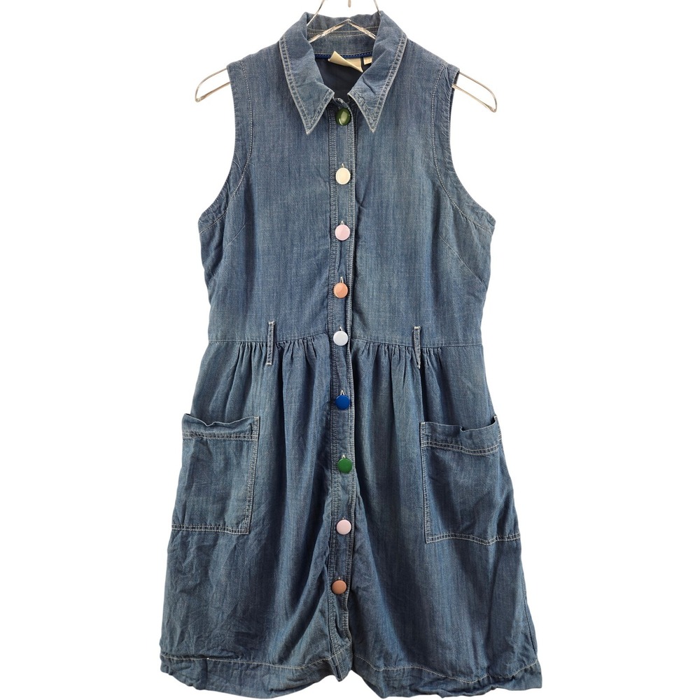 Maeve by Anthropologie Blue Denim Sleeveless Mini Dress Multi Color Buttons 10